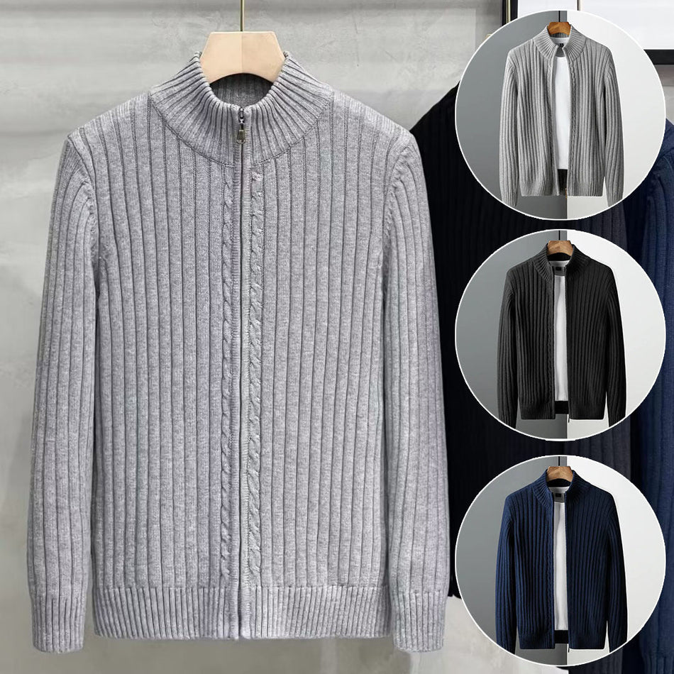 Men’s Korean-Style Zipper Cardigan – Slim Business Knitwear