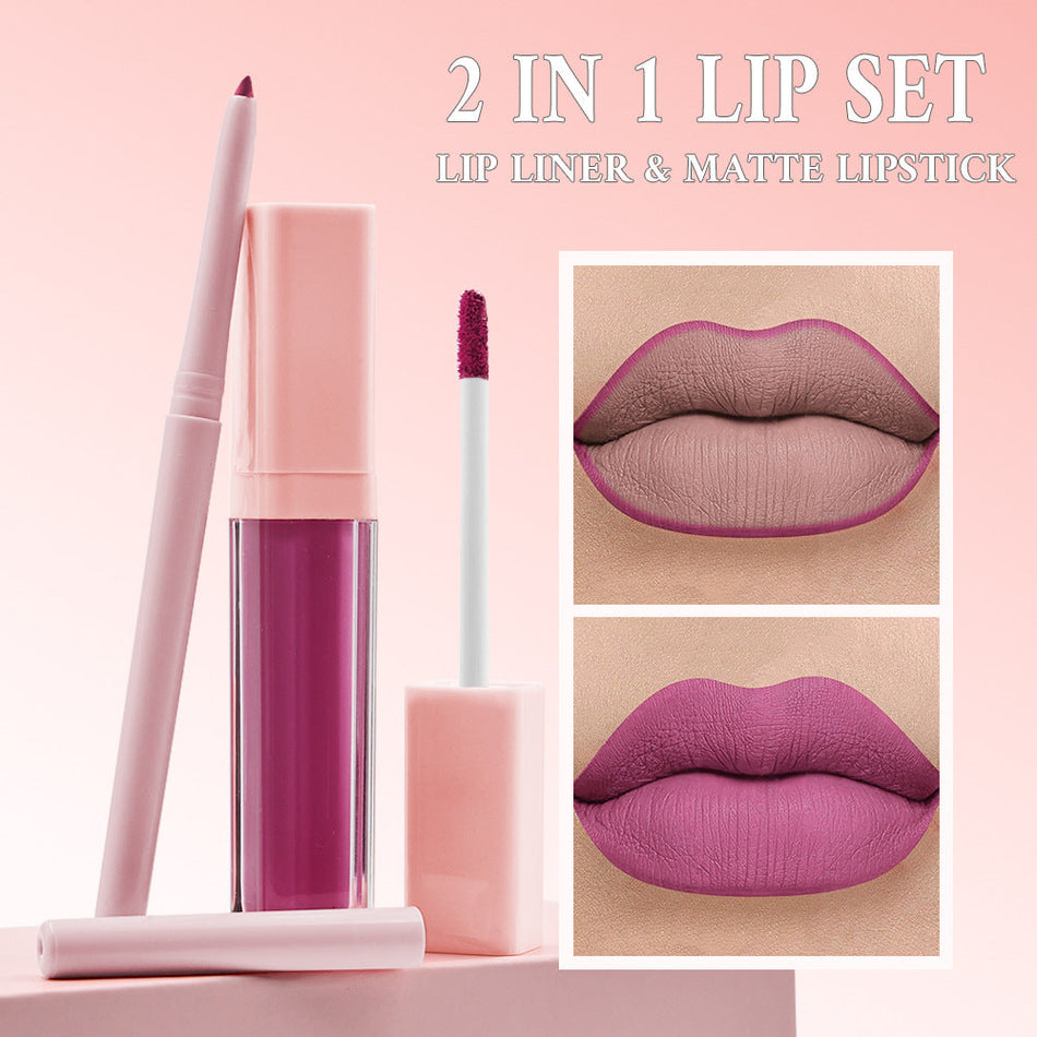 2-in-1 Matte Waterproof Lip Gloss & Liner Set