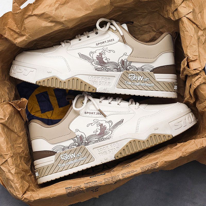 Men’s Thick-Soled White Trendy Casual Sneakers