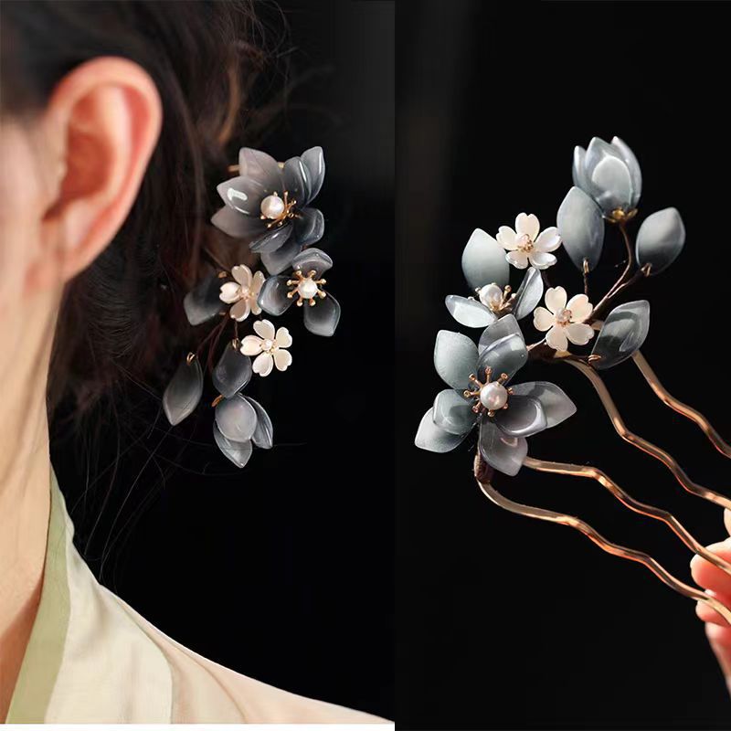 Glazed Peony U-Shaped Hairpin – New Chinese Mori Style