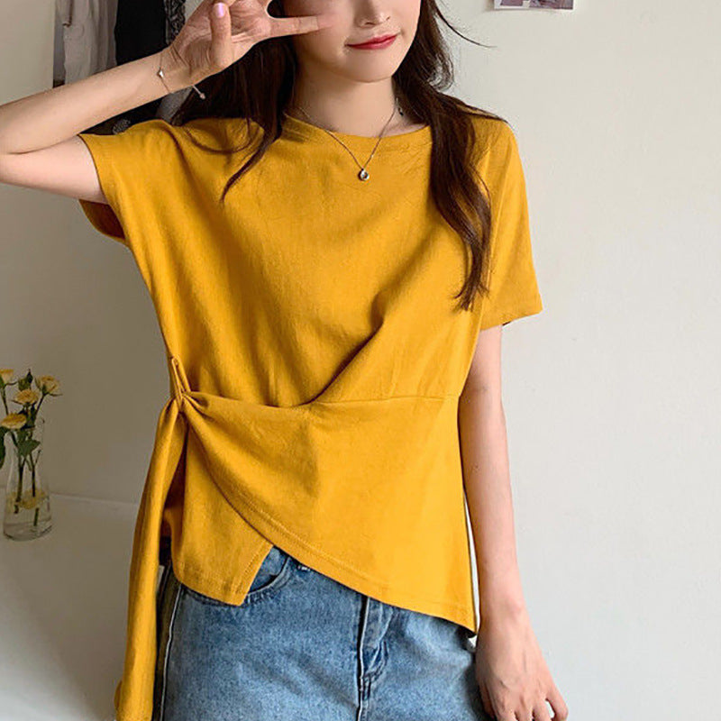 Korean Loose Round Neck T-shirt Irregular Summer Style