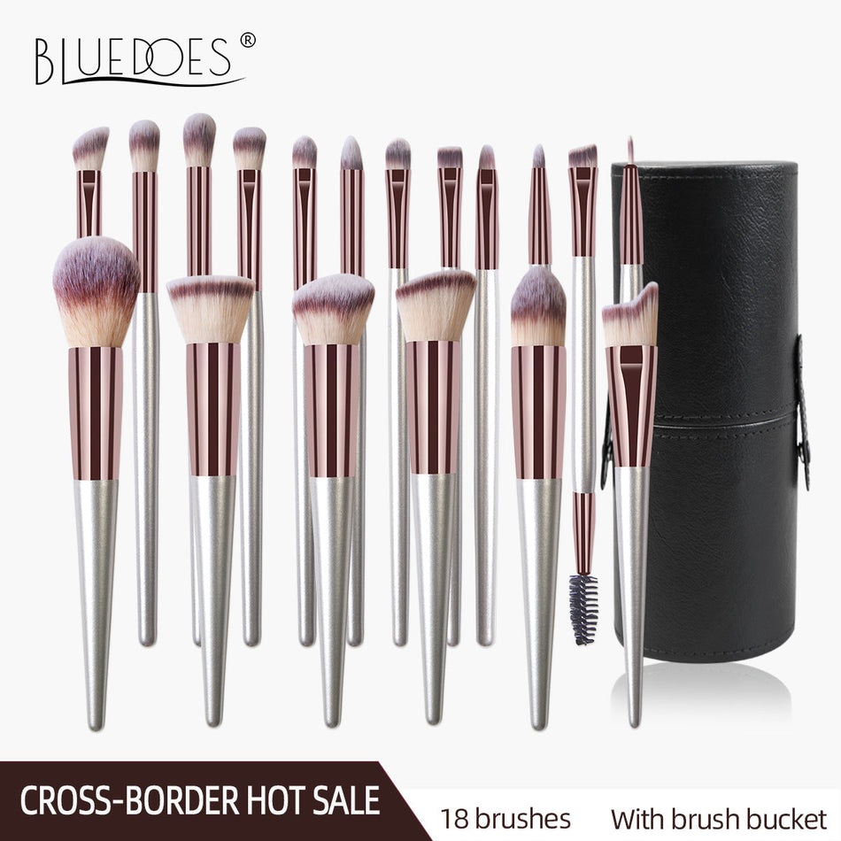 Champagne Makeup Brush Set – Wooden Handle with Cosmetic Bag