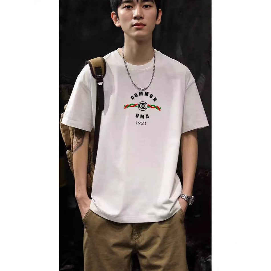 Men’s Round Neck Cotton T-Shirt – Loose & Trendy White Tee