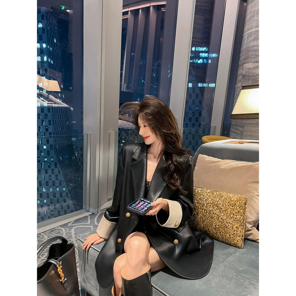 Women’s High-End Black PU Leather Jacket