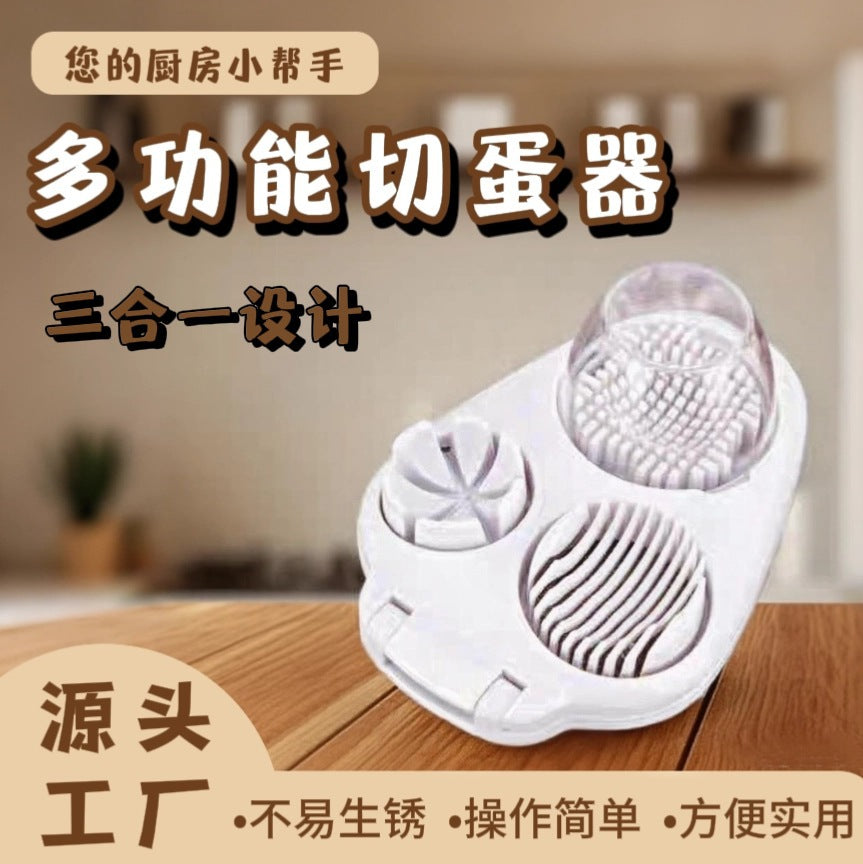 Multifunctional 3-in-1 Egg Cutter Manual Slicer & Crusher