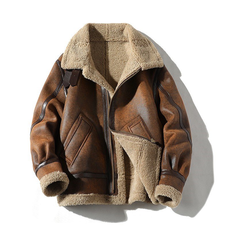Men’s Vintage Suede Lambswool Jacket – Fleece-Lined Motorcycle
