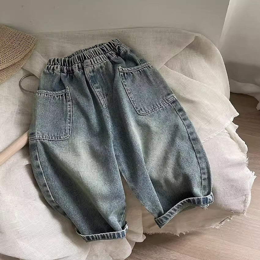 2025 Kids' Casual Long Pants White Boys' Jeans Spring Autumn