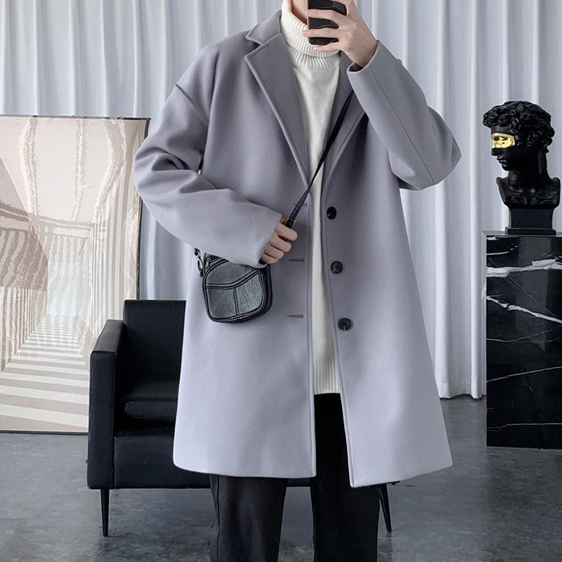 Men’s Mid-Length Woolen Trench Coat Autumn Winter Slim Fit