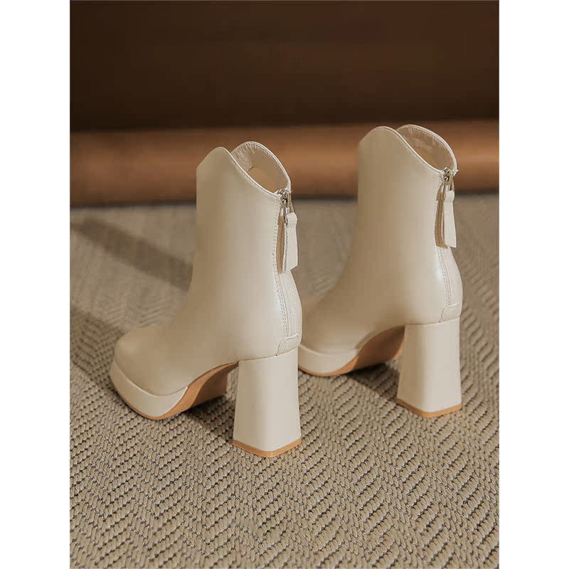 Women’s White Velvet Platform Chelsea Boots Thick Heel