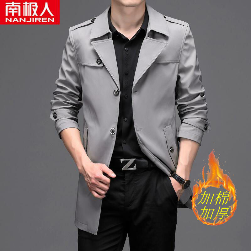 Men’s Medium Long Windbreaker Coat Autumn Winter Jacket