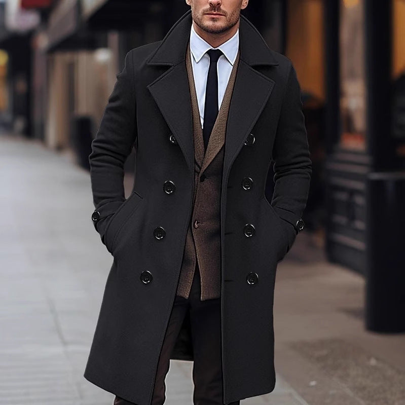European & American Woolen Coat – Korean Double-Breasted Long