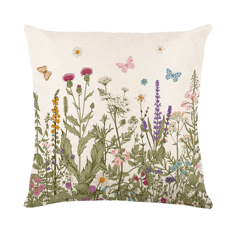 INSTOCK-Spring Flower Linen Pillowcase – Printed Sofa Cushion
