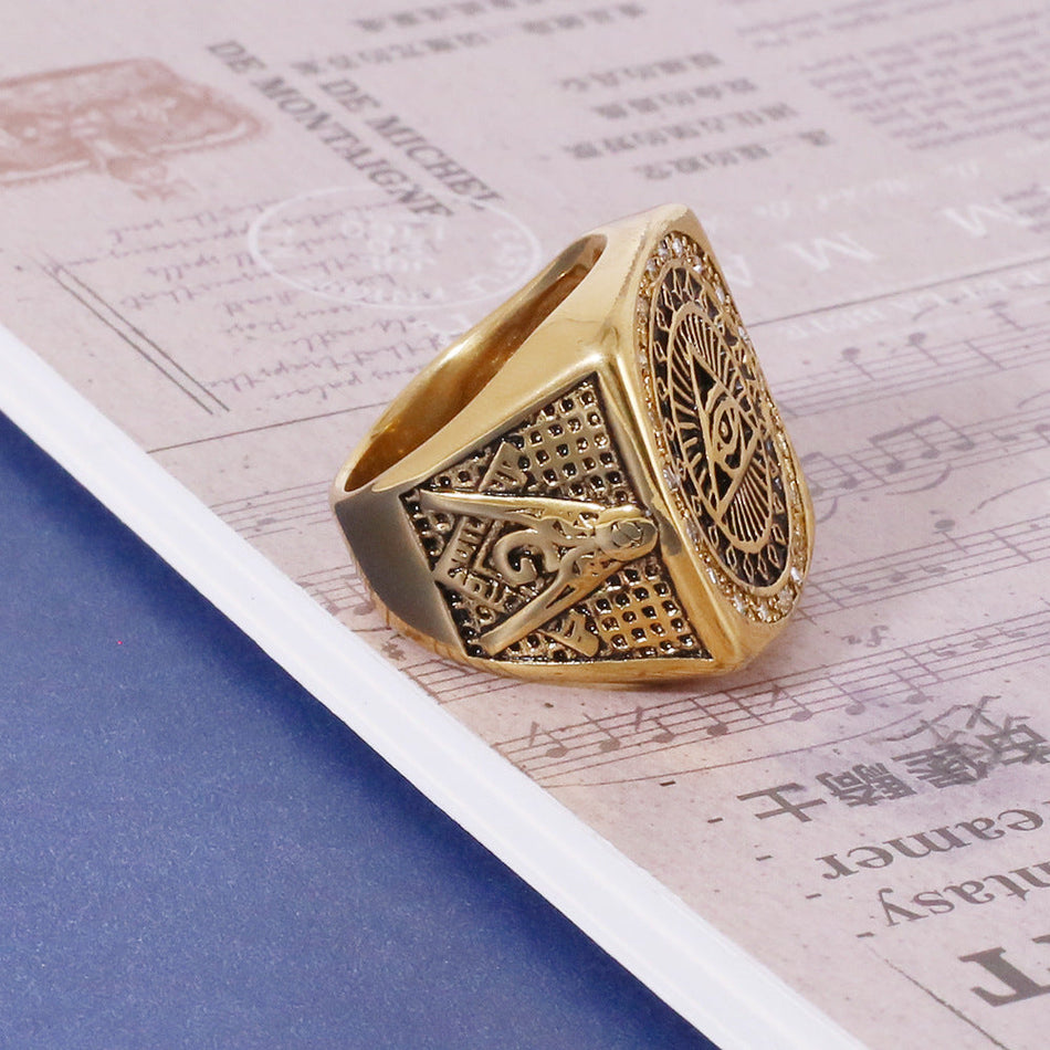 Hip-Hop Titanium Steel Golden Ring for Men