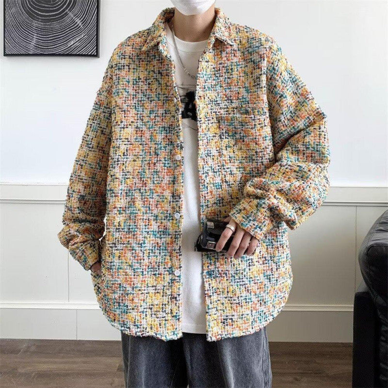 STOCK-Men’s Houndstooth Overshirt Spring Autumn Casual