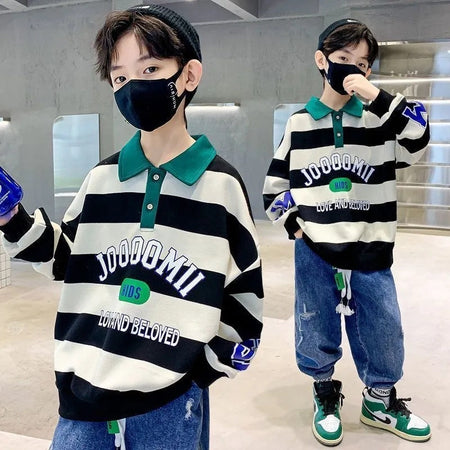Boys’ Polo Sweatshirt 2024 – Korean Style Autumn Top – Spring Autumn Kids Fashion Nepal | Tudoholic