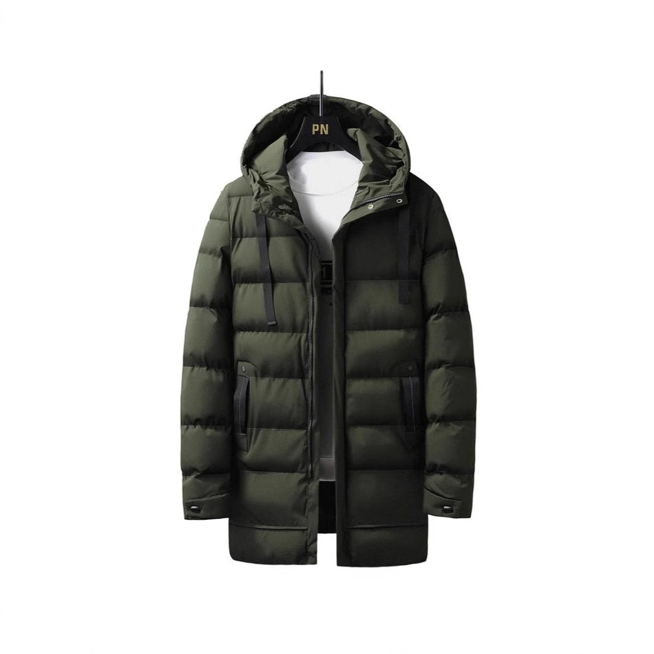 Men’s Mid-Length Hooded Down Cotton-Padded Jacket – Thick & Warm