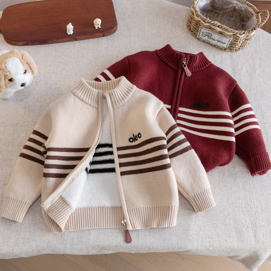 Boys Sweater Winter Wear 2025 Kids Velvet Thickened Cardigan