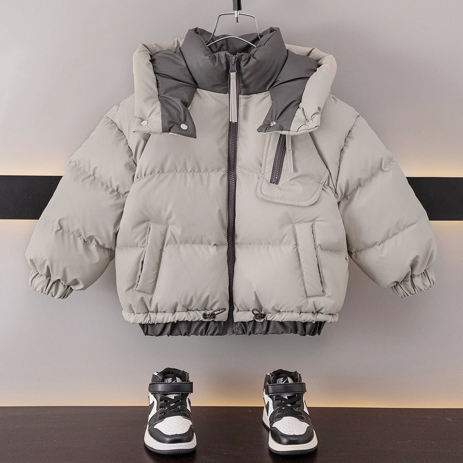 STOCK-Boys’ Winter Down Jacket – Thick Warm Two-Piece Look