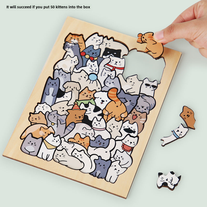 Wooden Animal Puzzle Toy – Cats, Dogs & Panda Fun