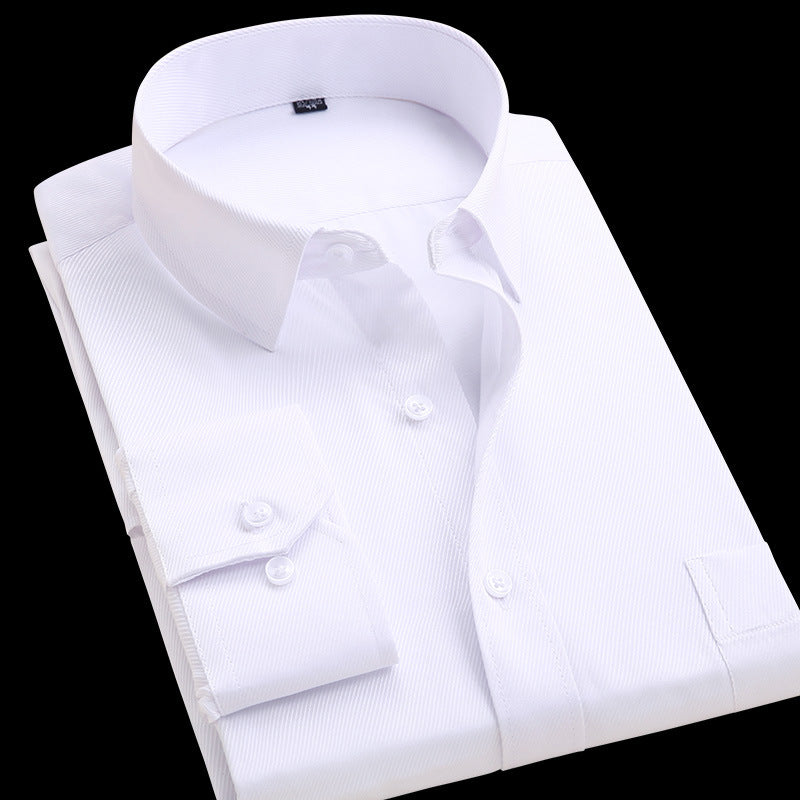 Men's Slim-Fit White Long-Sleeve Business Casual Shirt
