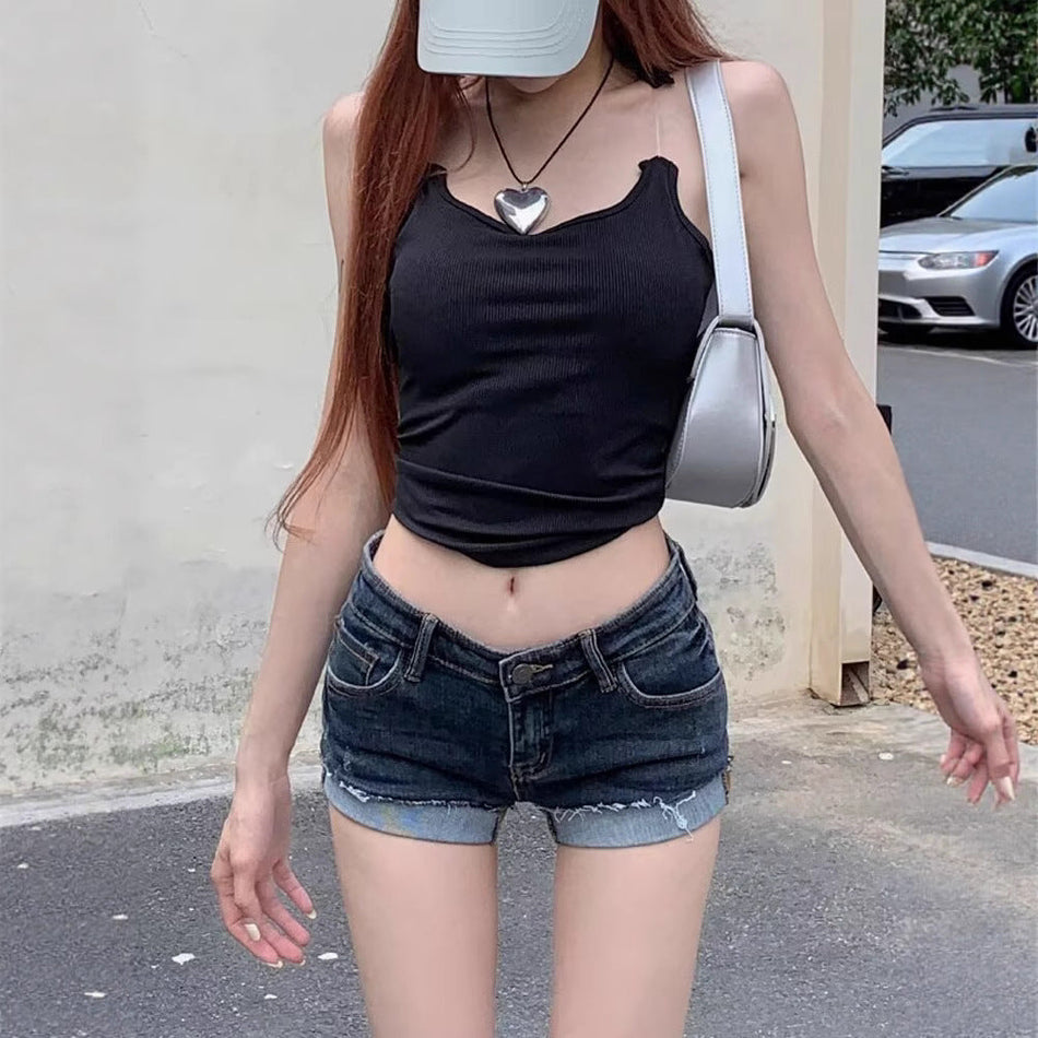 Fuiv Low Waist Denim Shorts – Sexy Frayed Edge Hip-Huggers
