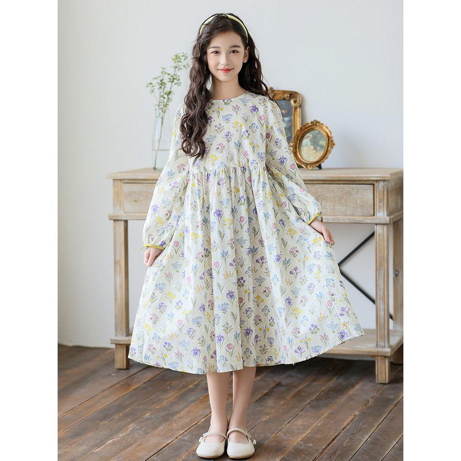 Girls’ Autumn Long Sleeve Floral Dress 2024 Princess Skirt