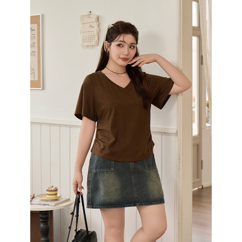 V-Neck Pleated Plus Size T-shirt – Lyocell Slim Fit 65425
