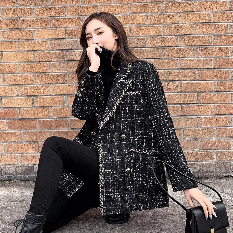 Women’s Loose Plaid Woolen Tweed Jacket 2026