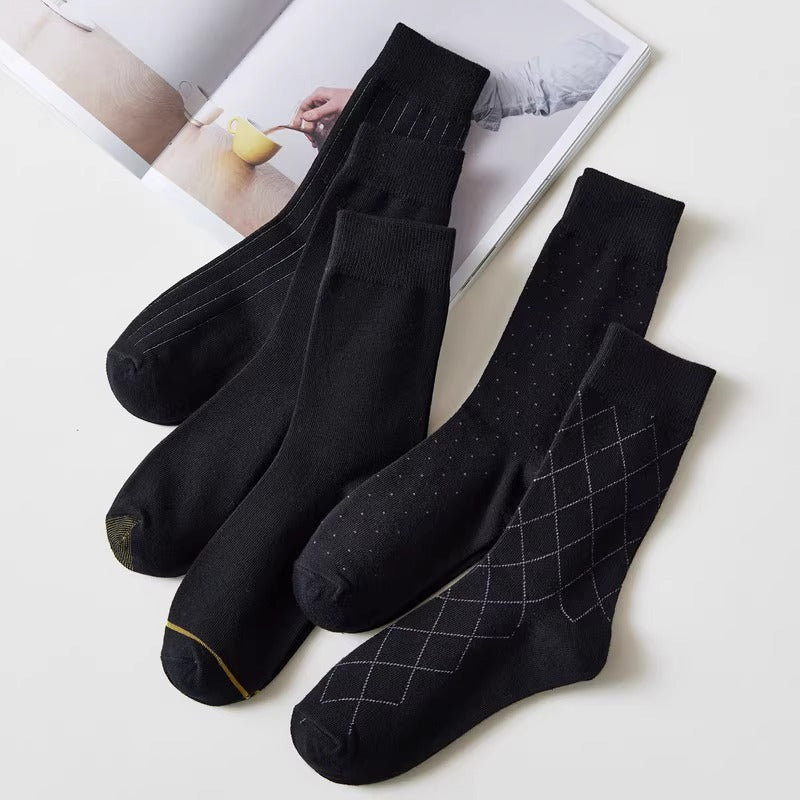 (Pack of 5)- Long Black Suit Socks | Thin & Formal Wear Ready
