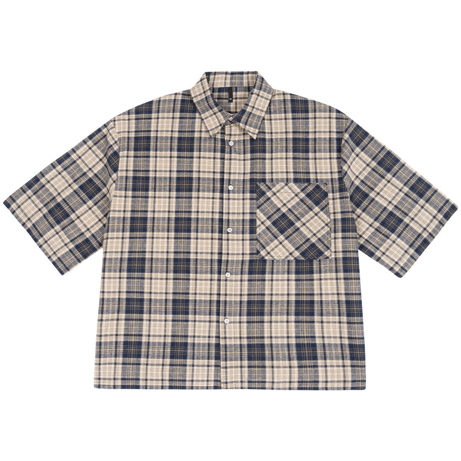 Men’s Contrast Plaid Short Sleeve Shirt – Boxy Summer Style