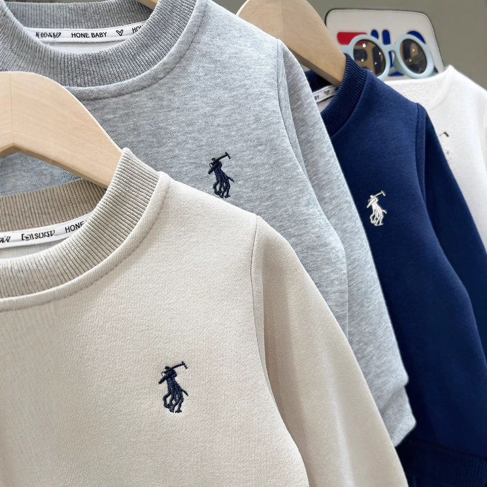 2025 Boys Embroidery Sweater & Pants Two-Piece Sports Set
