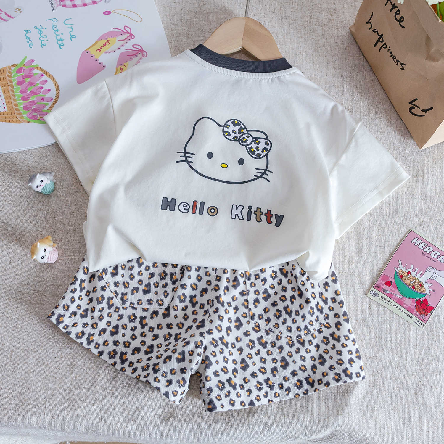 Girls Cat Print Top & Leopard Shorts – Summer Set – Outfit Sets – Image 6