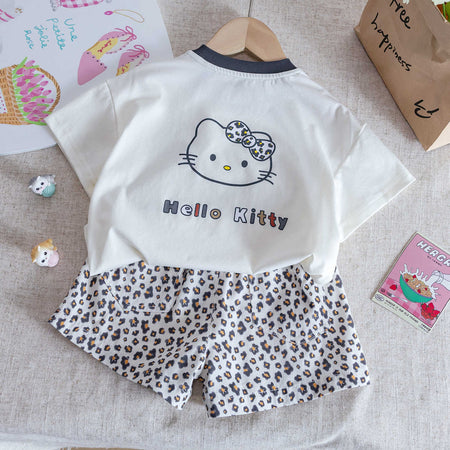 Girls Cat Print Top & Leopard Shorts – Summer Set – Outfit Sets – Image 6