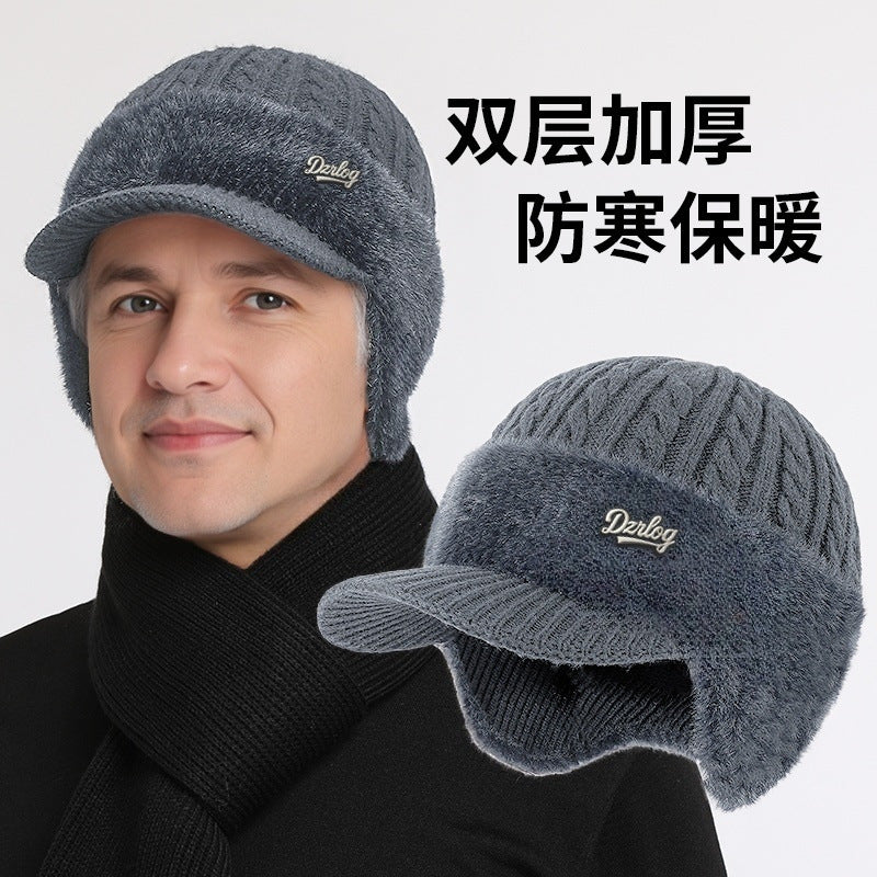 Winter Knitted Hat Fleece Lining Dad Woolen Baseball Cap Men