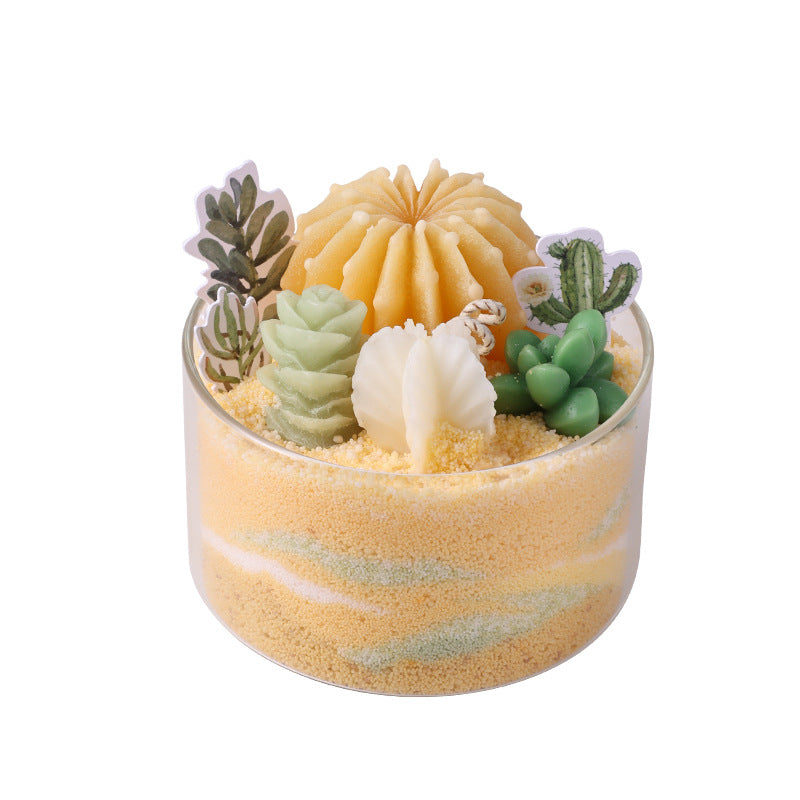 DIY Fleshy Aromatherapy Candle with Cactus Sand Art
