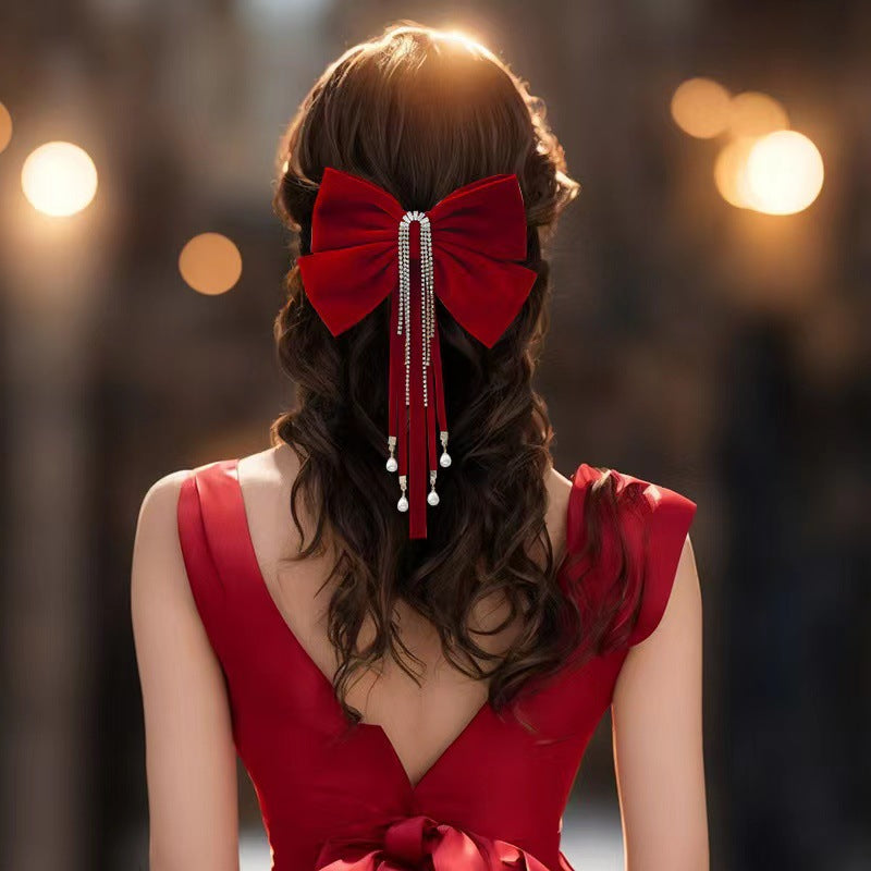 Oversized Red Bow Spring Hair Clip for Women