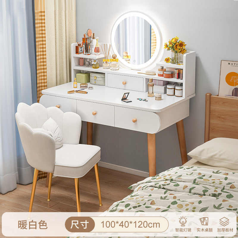 Modern Dressing Table with Push-Pull Mirror Storage