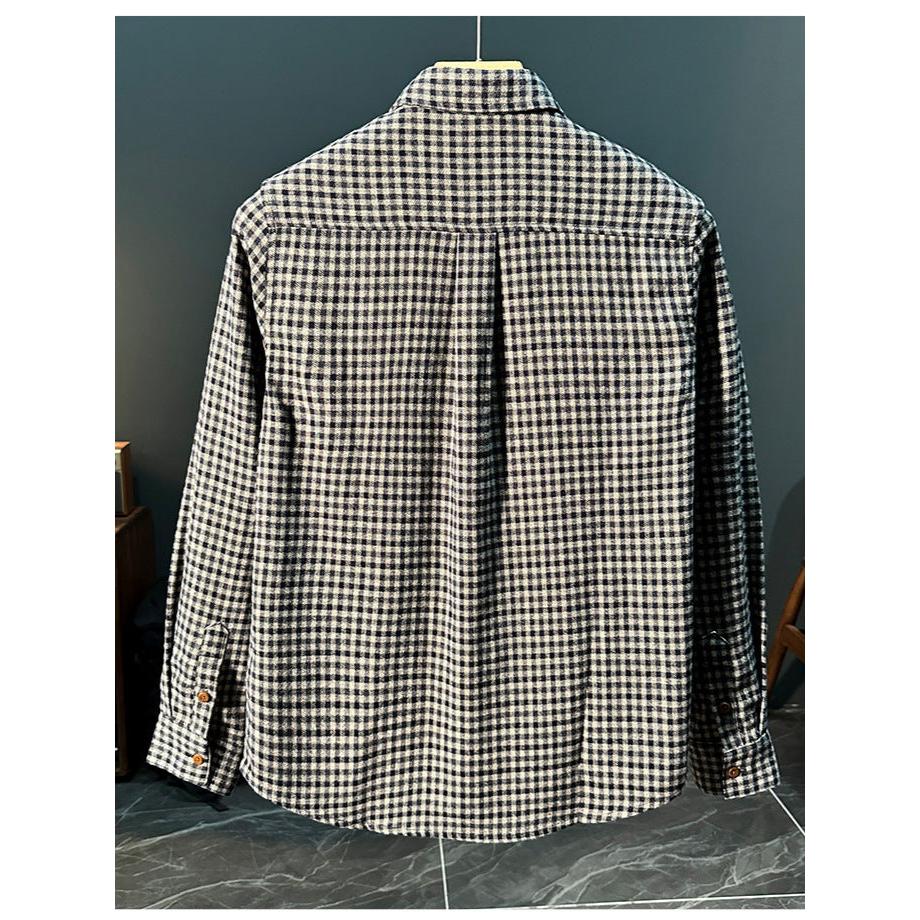 Men's Japanese Retro Plaid Loose Long-Sleeve Shirt Jacket