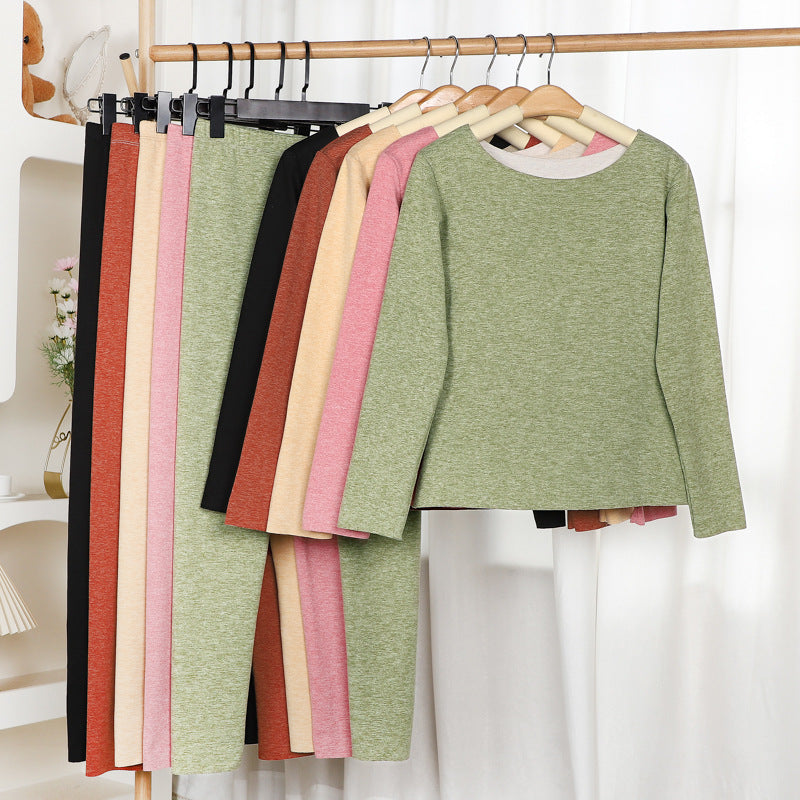 Women Round Neck Cashmere Thermal Base Layer Set Winter
