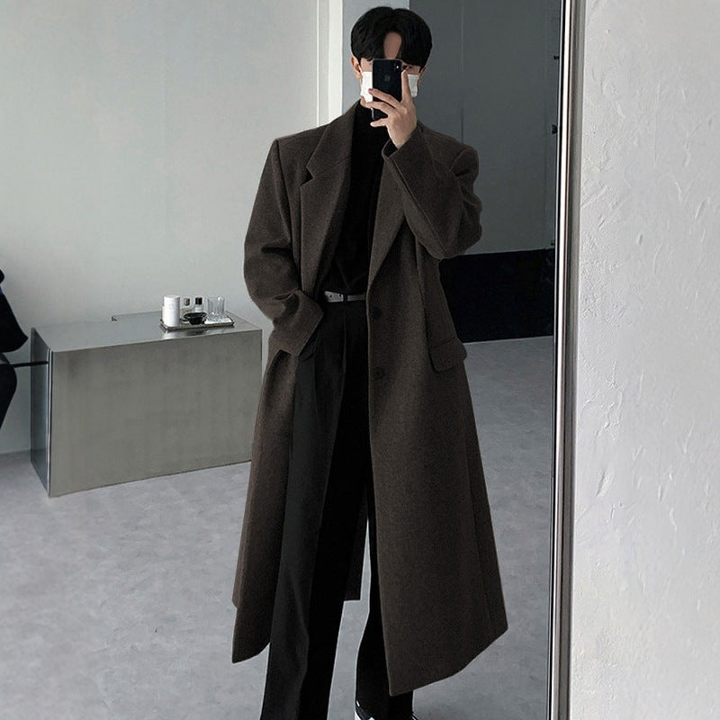 Men’s Woolen Knee-Length Coat Autumn Winter British Korean Style