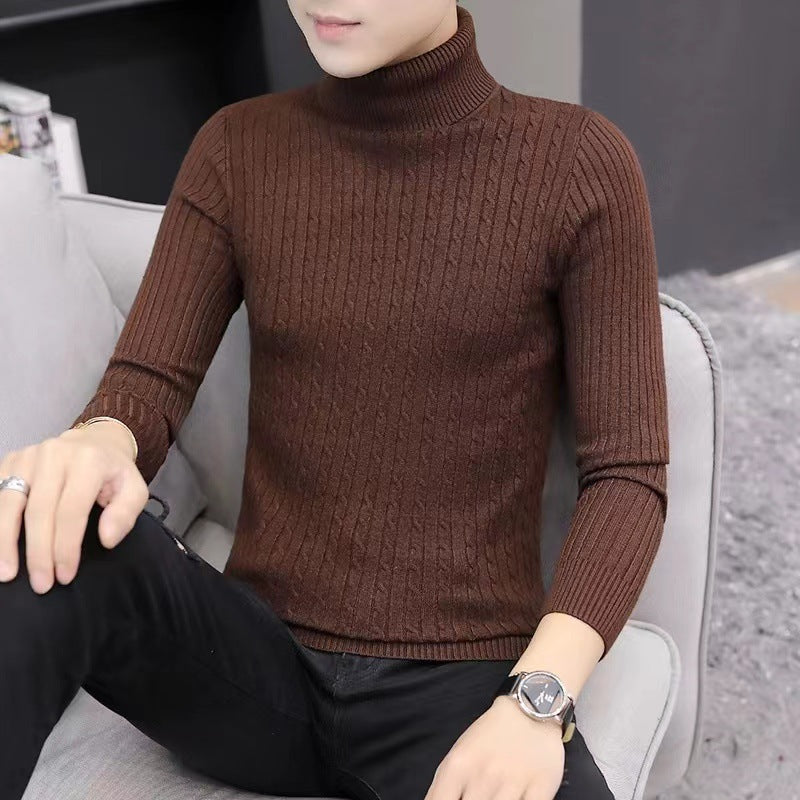 Men’s High Collar Twist Knit Sweater – Classic Winter Style
