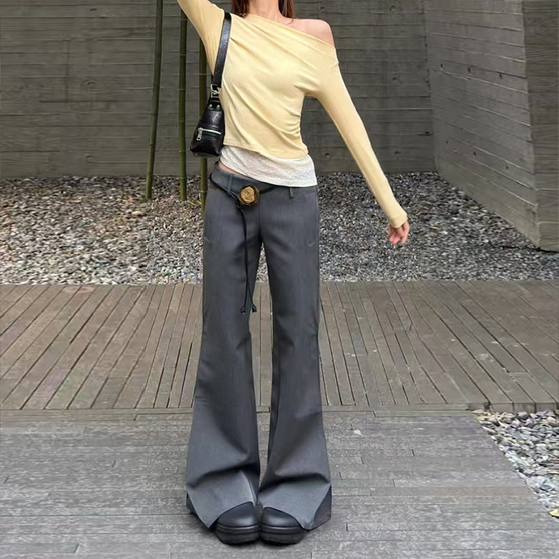 Women's Low-Waist Flared Suit Pants