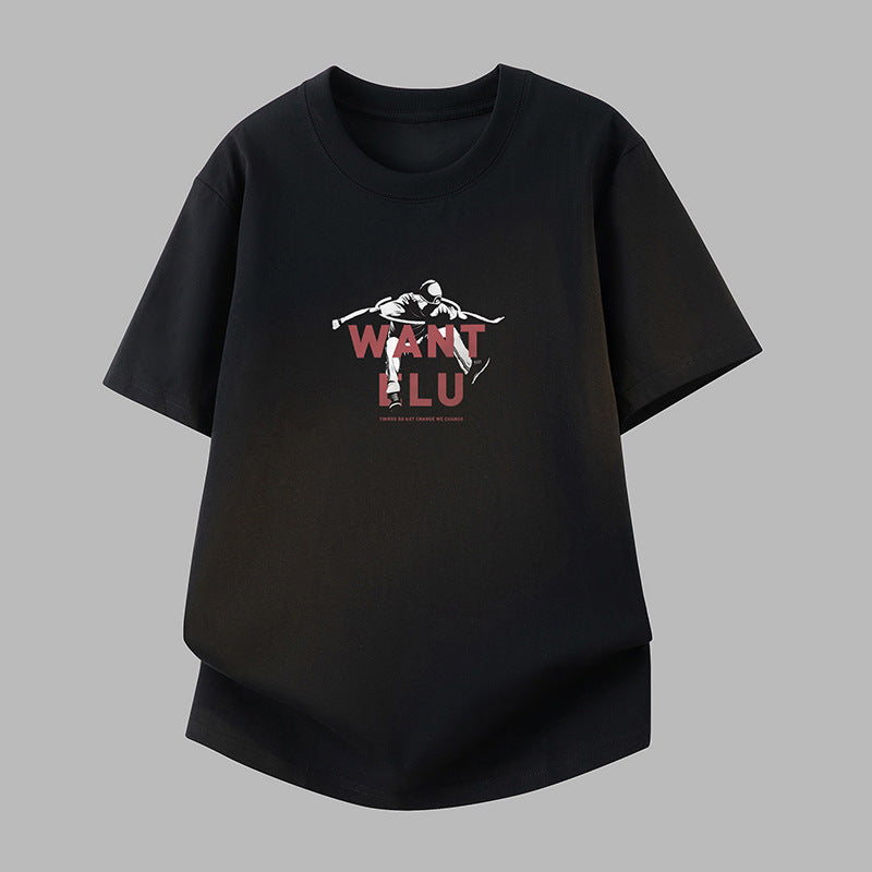 Men's Pure Cotton Fun Print Crew Neck Black Short Sleeve T-Shirt