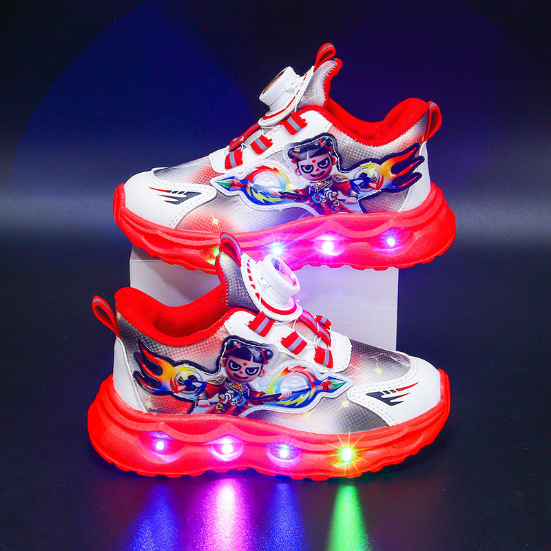 Nezha Boys Mesh LED Soft Sole Non Slip Running Shoes Kids