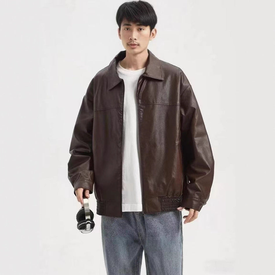 American Black Leather Jacket | Autumn Retro Korean Couple Style