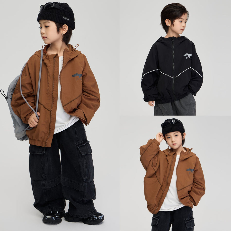 Autumn Letter Print Hooded Windbreaker