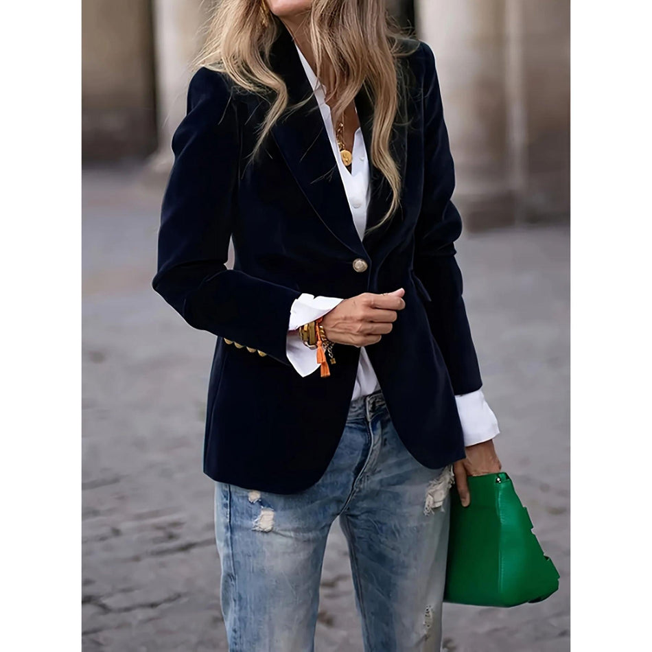 Gold Velvet Elegant Slim Fit Small Suit Jacket for Women Pro