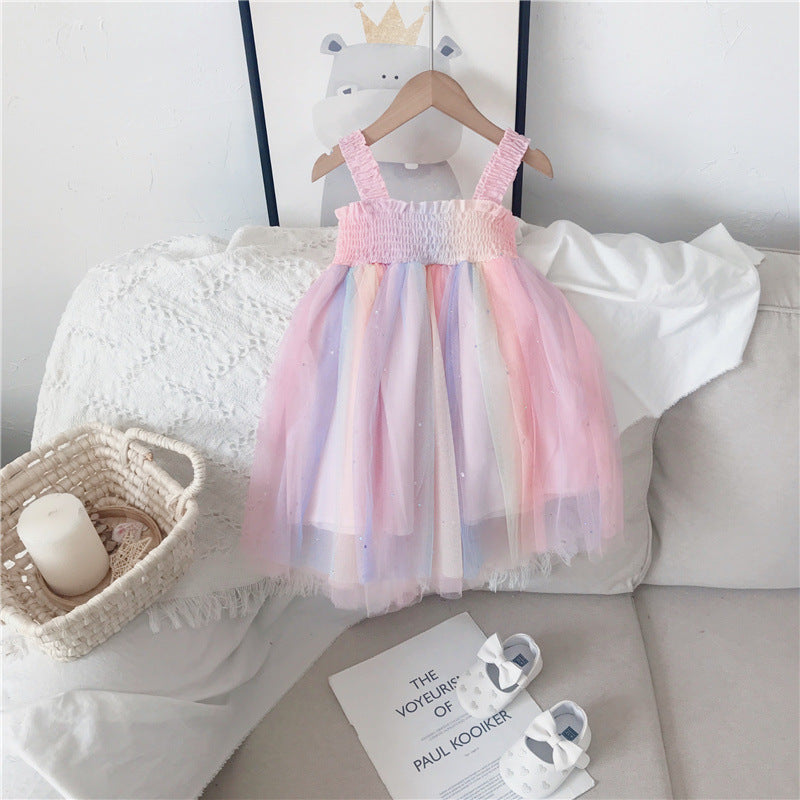 Girls Rainbow Suspender Princess Dress Summer 2026 – Summer Kids Fashion Nepal | Tudoholic
