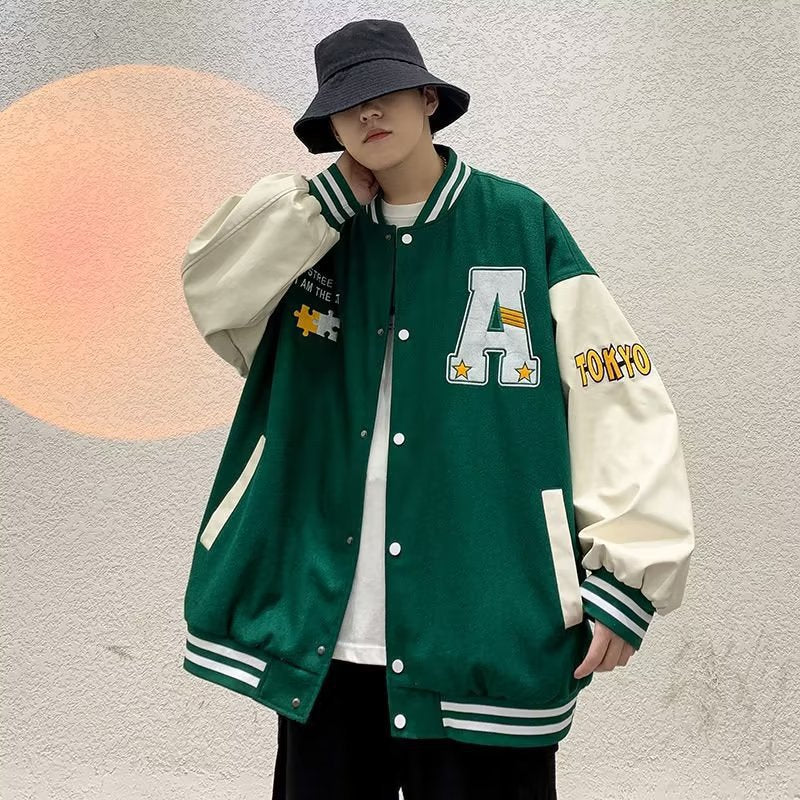 STOCK-2024 Men’s Baseball Jacket – Trendy Contrast Stitching
