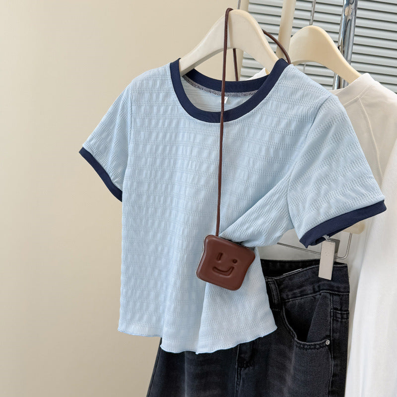 STOCK-Euro-Amer Korean Style Wood-ear Edge Tee